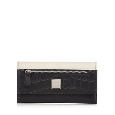 Black colour block croc-effect large purse